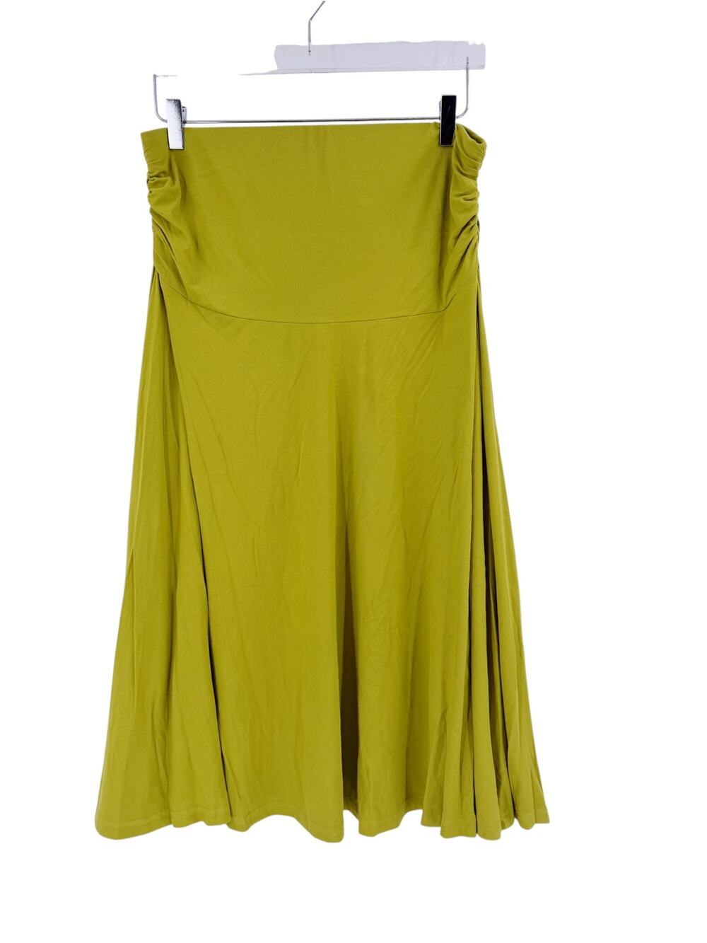 OGL Skirt Size L NEW Flowy Side Ruched A-line Midi Skirt Sprout Green EcoSkinKis